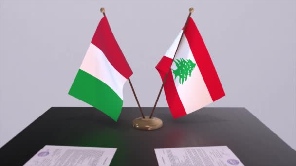 Libano Italia Bandiere Paese Animazione Accordo Accordo Politico Commerciale — Video Stock