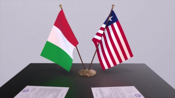 Liberia Włochy Kraju Flagi Animacji Polityka Umowa Handlowa Lub Umowa — Wideo stockowe