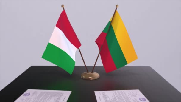 Lituania Italia Bandiere Paese Animazione Accordo Accordo Politico Commerciale — Video Stock