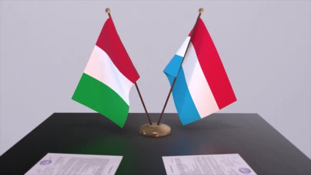 Luxemburgo Itália País Bandeiras Animação Política Negócio Acordo — Vídeo de Stock