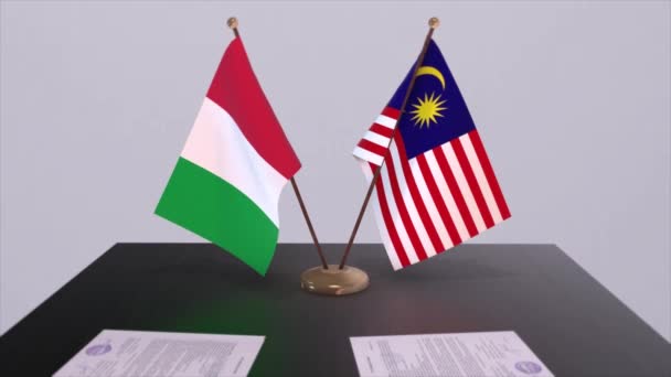 Malásia Itália País Bandeiras Animação Política Negócio Acordo — Vídeo de Stock