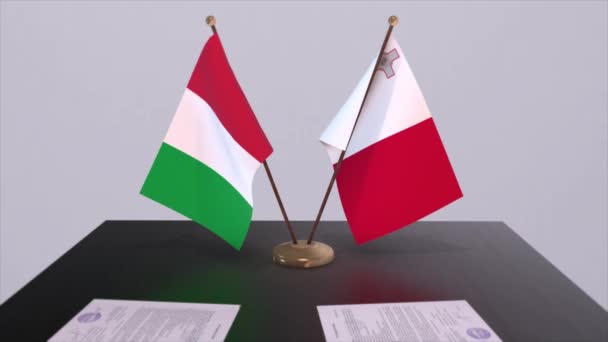 Malta Itália País Bandeiras Animação Política Negócio Acordo — Vídeo de Stock