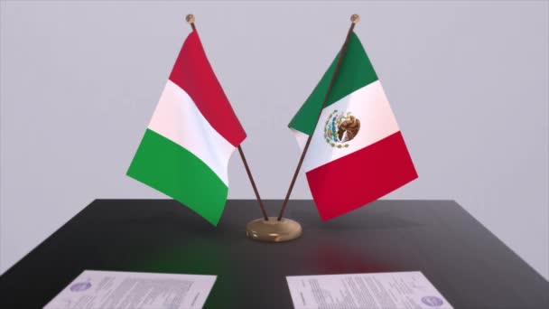 Meksyk Włochy Flagi Kraju Animacji Polityka Umowa Handlowa Lub Umowa — Wideo stockowe