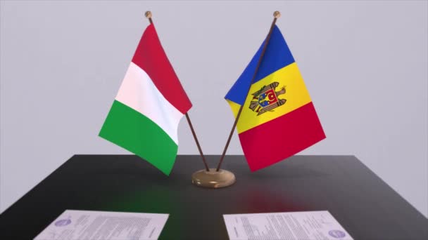 摩尔多瓦和意大利的国旗动画 政治和商业交易或协议 — 图库视频影像