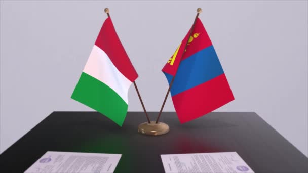 モンゴルとイタリアの国旗アニメーション 商取引又は契約 — ストック動画