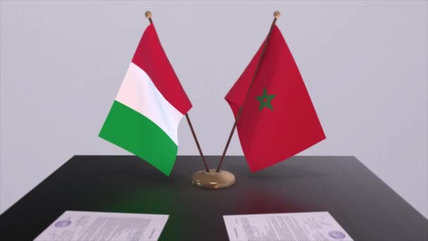 Marrocos Itália País Bandeiras Animação Política Negócio Acordo — Vídeo de Stock