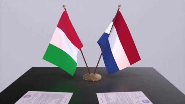 Nederländerna Och Italien Land Flaggor Animation Politik Och Affärer Eller — Stockvideo