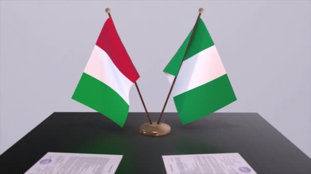 Nigeria Włochy Flagi Kraju Animacji Polityka Umowa Handlowa Lub Umowa — Wideo stockowe