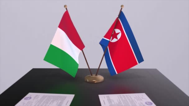 Nordkorea Och Italien Flaggor Animation Politik Och Affärer Eller Avtal — Stockvideo