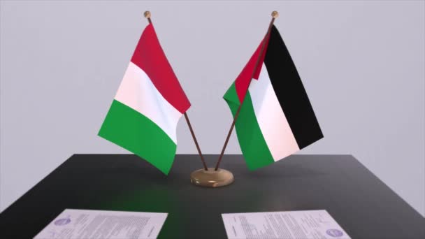 巴勒斯坦和意大利的国旗动画 政治和商业交易或协议 — 图库视频影像