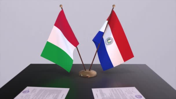 Paraguai Itália País Bandeiras Animação Política Negócio Acordo — Vídeo de Stock