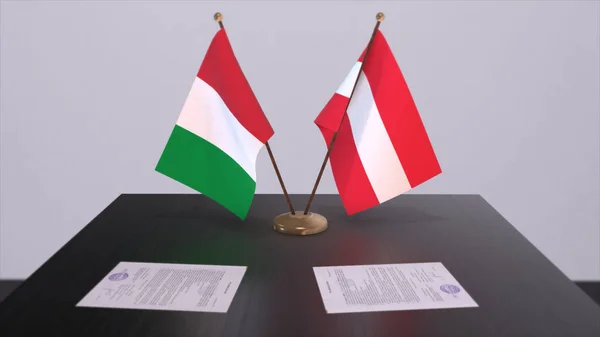 Austria Italia Banderas País Ilustración Acuerdo Acuerdo Político Empresarial —  Fotos de Stock