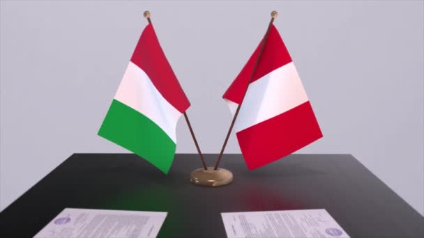 秘鲁和意大利的国旗动画 政治和商业交易或协议 — 图库视频影像