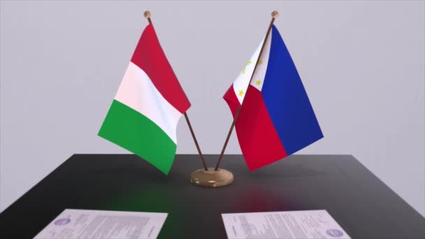 Филиппины Италия Страна Флаги Анимации Политика Деловая Сделка Соглашение — стоковое видео