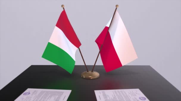Polonya Talya Nın Bayrakları Animasyonda Politika Anlaşması Veya Anlaşma — Stok video