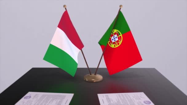 Portugal Und Italien Flaggen Animation Politik Und Wirtschaft Abkommen Oder — Stockvideo