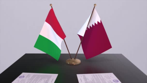 Katar Und Italien Flaggen Animation Politik Und Wirtschaft Abkommen Oder — Stockvideo