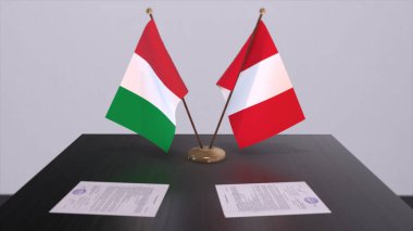 Peru and Italy country flags 3D illustration. Politics and business deal or agreement.