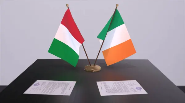 爱尔兰和意大利的国旗3D插图 政治和商业交易或协议 — 图库照片