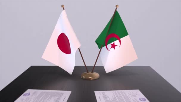 アルジェリアと日本の国旗 政治取引 外交会議 ビジネスアニメーション — ストック動画