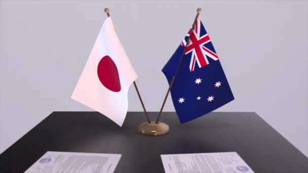 オーストラリアと日本の国旗 政治取引 外交会議 ビジネスアニメーション — ストック動画