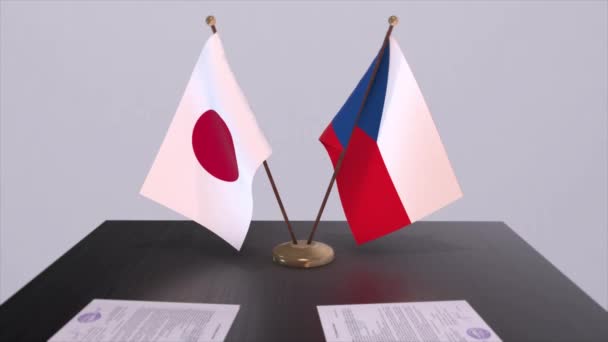 チェコと日本の国旗 政治取引 外交会議 ビジネスアニメーション — ストック動画