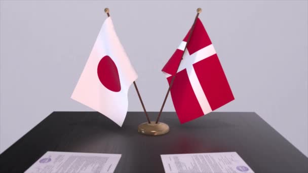 デンマークと日本の国旗 政治取引 外交会議 ビジネスアニメーション — ストック動画