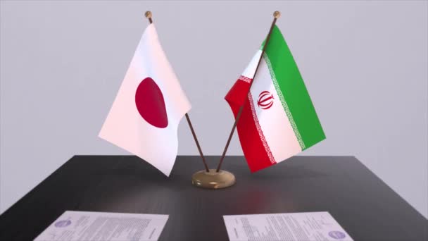 Nationalflaggen Des Iran Und Japans Politische Übereinkunft Diplomatisches Treffen Animation — Stockvideo