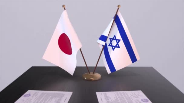 Israele Giappone Bandiere Nazionali Accordo Politico Incontro Diplomatico Politica Animazione — Video Stock