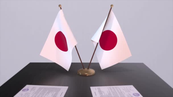 Japão Bandeiras Nacionais Acordo Político Reunião Diplomática Política Animação Empresarial — Vídeo de Stock
