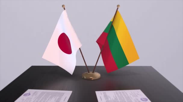 リトアニアと日本の国旗 政治取引 外交会議 ビジネスアニメーション — ストック動画