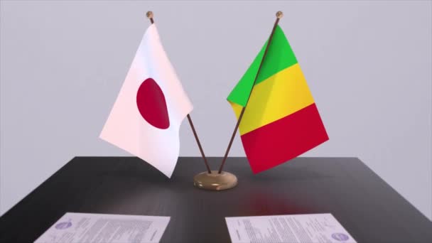 Mali Japonya Ulusal Bayrakları Politik Anlaşma Diplomatik Toplantı Politika Animasyonu — Stok video