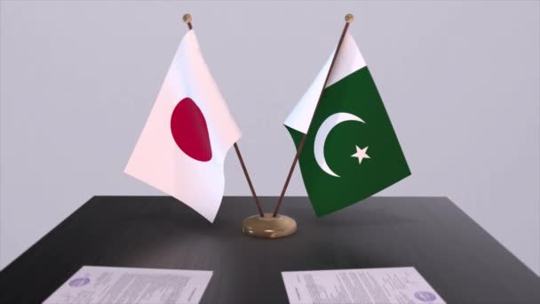 Flagi Narodowe Pakistanu Japonii Porozumienie Polityczne Spotkanie Dyplomatyczne Polityka Aktywizacja — Wideo stockowe
