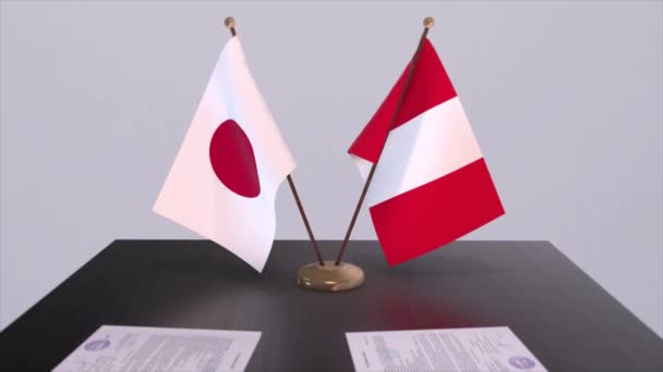 Národní Vlajky Peru Japonska Politická Dohoda Diplomatické Setkání Politika Podnikatelská — Stock video