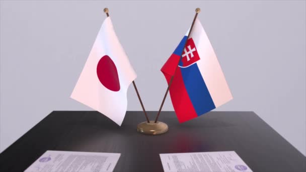 Flagi Narodowe Słowacji Japonii Porozumienie Polityczne Spotkanie Dyplomatyczne Polityka Aktywizacja — Wideo stockowe