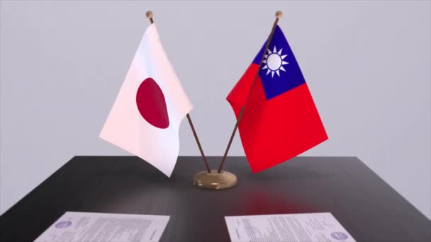 台湾和日本国旗 政治交易 外交会议 政治和商业动画 — 图库视频影像