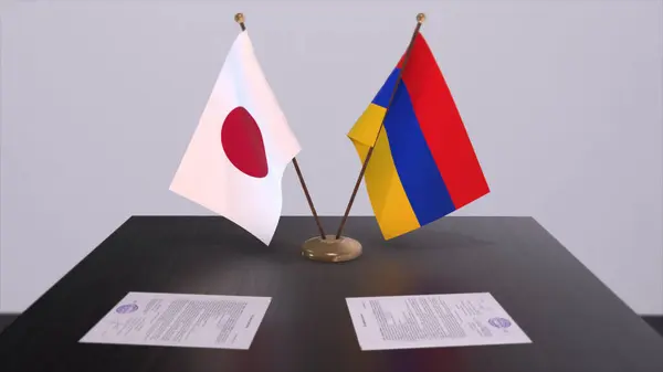 Arménia Japão Bandeiras Nacionais Acordo Político Reunião Diplomática Política Negócios — Fotografia de Stock