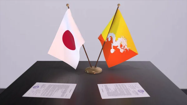 Bhutan Japan National Flags Political Deal Diplomatic Meeting Politics Business — Foto de Stock