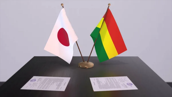 Bolívia Japão Bandeiras Nacionais Acordo Político Reunião Diplomática Política Negócios — Fotografia de Stock