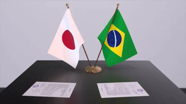 Brazil Japan National Flags Political Deal Diplomatic Meeting Politics Business — Stock Photo, Image