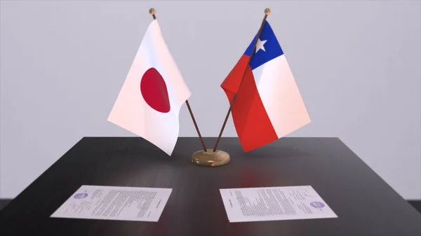 Chile Japan National Flags Political Deal Diplomatic Meeting Politics Business — Zdjęcie stockowe