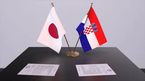 Nationalflaggen Kroatiens Und Japans Politischer Deal Diplomatisches Treffen Politik Und — Stockfoto