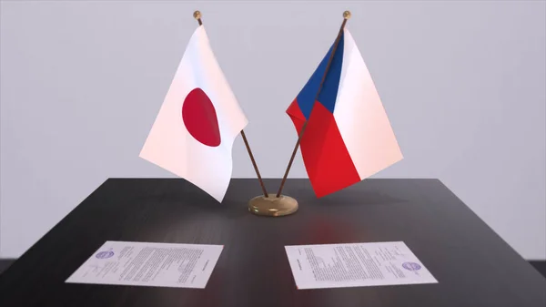 Czech Japan National Flags Political Deal Diplomatic Meeting Politics Business — Zdjęcie stockowe