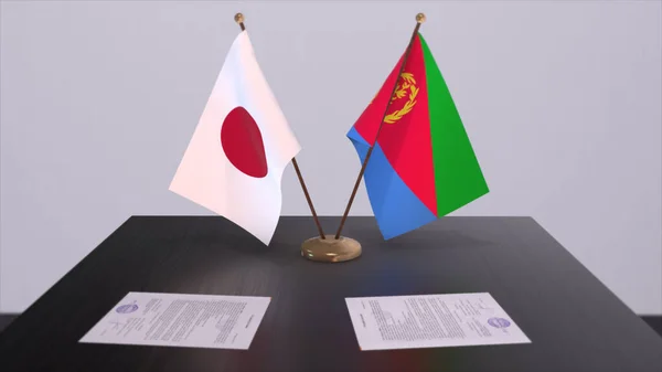 Flagi Narodowe Erytrei Japonii Porozumienie Polityczne Spotkanie Dyplomatyczne Polityka Biznes — Zdjęcie stockowe