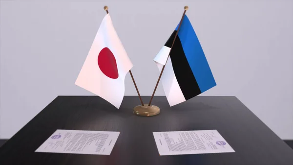 Flagi Narodowe Estonii Japonii Porozumienie Polityczne Spotkanie Dyplomatyczne Polityka Biznes — Zdjęcie stockowe