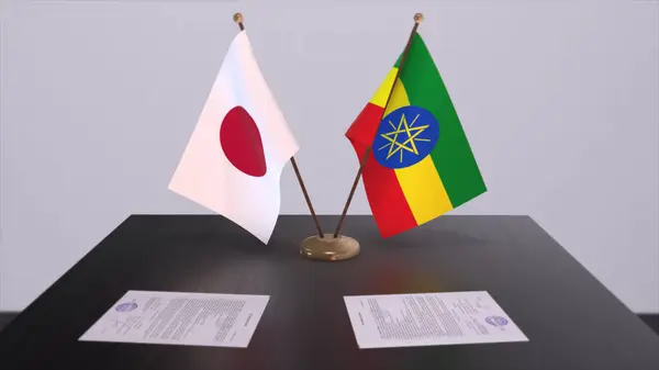 Etiopia Japonia Flagi Narodowe Porozumienie Polityczne Spotkanie Dyplomatyczne Polityka Biznes — Zdjęcie stockowe