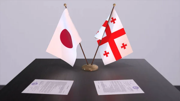 Flagi Narodowe Gruzji Japonii Porozumienie Polityczne Spotkanie Dyplomatyczne Polityka Biznes — Zdjęcie stockowe