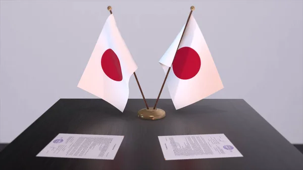 Japão Bandeiras Nacionais Acordo Político Reunião Diplomática Política Negócios Ilustração — Fotografia de Stock