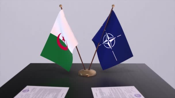 Algeria Bandiera Nazionale Bandiera Nato Illustrazione Politica Diplomatica — Video Stock