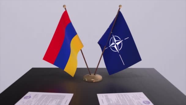 Nationalflagge Armeniens Und Nato Flagge Illustration Von Politik Und Diplomatie — Stockvideo